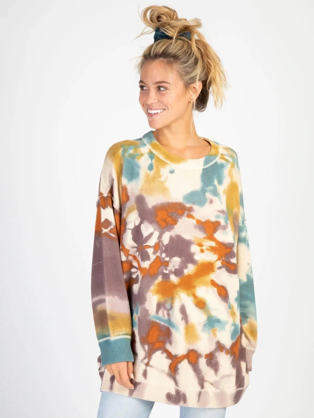 Natural Life 100% Cotton Taylor Oversize Sweater Sunset Tie Dye size L/XL